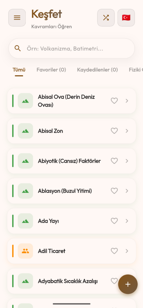 Geographica — Keşfet & Arama Arayüzü